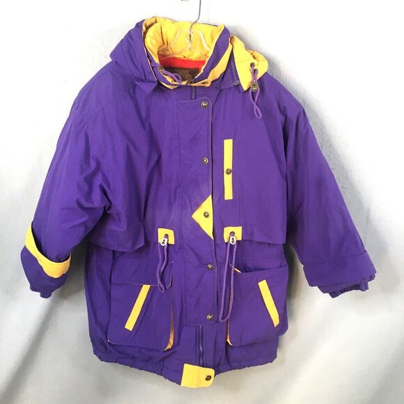 East West Jackets & Blazers - Vintage East West Puffer Coat Womens Medium Purple Yellow Adorondak Ski Jacket